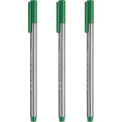 Image of STAEDTLER 334 Triplus Fineliner Superfine Point Pens 0.3mm Green Pack of 3
