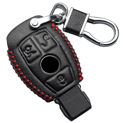 Image of Leather Car key Fob Cover For Mercedes Benz A B C E G K R S Class AMG CLA GLA VITO GLE ML GLK CLK Keyring accessories Case Remote Shell (Red Stitches, 3 Buttons)