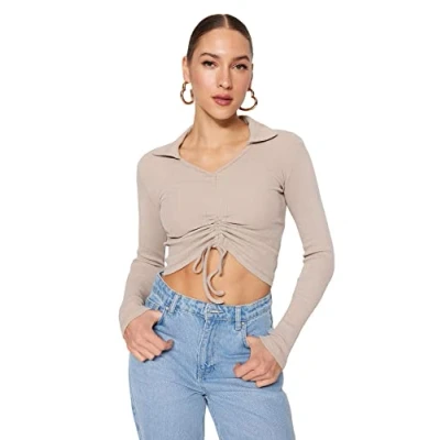 Image of Trendyol Women Slim fit Asymmetric Polo Neck Knit Blouse