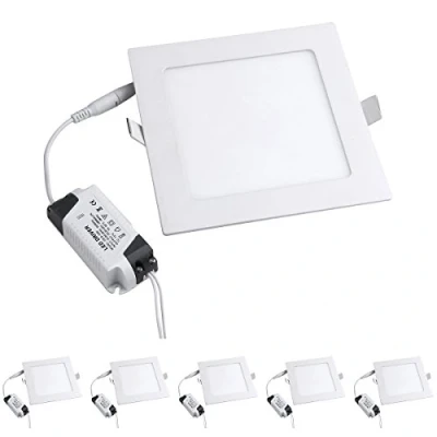 Image of Modoao 5 Pack 18W LED Panel Light Lamp, Square Recessed Downlight Ceiling Lighting with Driver, AC85 265V, Hole Size 200MM, Warm White Cool White(18W, White)