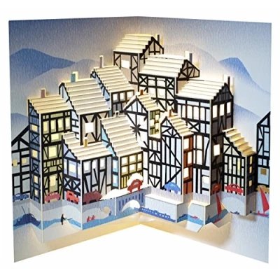 Image of Forever Handmade Cards Pop Ups POP114 Tudor Houses Up Christmas Card