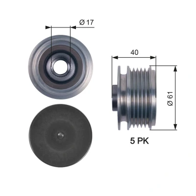 Image of 373222A500 Freewheel Clutch GATES OAP7117 40mm PowerGrip KIA: Optima / K5, RIO 3, CARENS 4, HYUNDAI: i40 Estate, Saloon, i20 I Hatchback