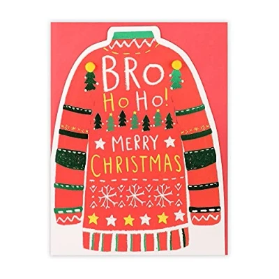 Image of Clintons: Bro Christmas Jumper Card, Xmas Card Ho Ho, Multi Colour, 155 x 201, 1181304