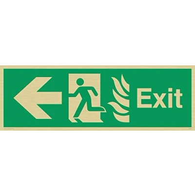 Image of Viking Signs SG688 L31 GV Fire &quot;Exit&quot; Sign, Left Arrow, Gold Vinyl, 100 mm H x 300 W