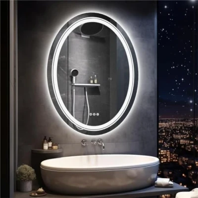 Image of LUVODI LED Lighted Bathroom Mirror: 500x700mm Oval Makeup Mirror with Dimmable Light Anti Fog Smart Touch Sensor Memory Function Wall Vanity Shaving Mirror, Backlit + Front