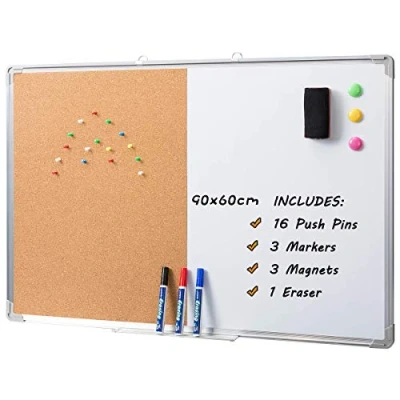 Image of DOEWORKS 36&quot; x 24&quot; Magnetic Whiteboard &amp; Cork Board Combo Set, Wall Mounted Notice Bulletin Dry Erase/Cork Combination with Aluminum Frame