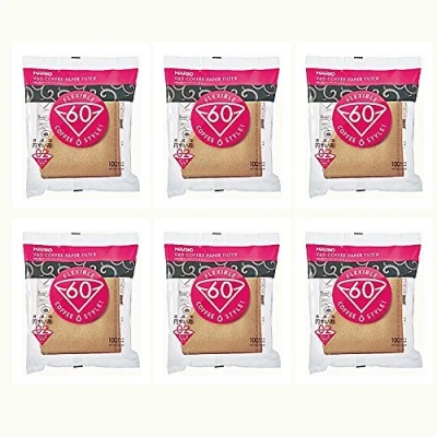 Image of 6 X Hario 02 100 Count Coffee Natural Paper Filters, Pack Value Set (Total of 600 Sheets)