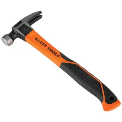 Image of Klein Tools H80816 Straight Claw 16 Ounce Hammer with Smooth Head, Fiberglass Non Slip Shock Absorbing Grip Handle Tether Hole, 13 Inch