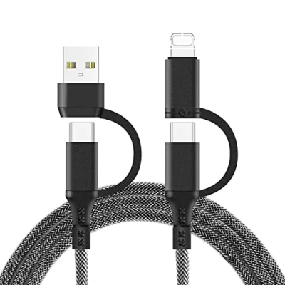 Image of NURMUN 60W USB C Charging Cable, 4 in 1 Nylon Braided PD &amp; QC 3A Fast Cord A/C to Type IP Connectors Universal Sync Charger Adapter Compatible with Laptop/Tablet/Phone (6FT)