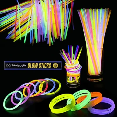 Image of 25pcs Premium 8 Inch Glow Sticks With Connectors To Make Neon Necklace Wrist Band Bracelets, Party Favours, Bag Fillers for Kids Accessories, Long lasting Children