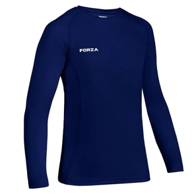 Image of FORZA Junior Boys’ Base Layer Long Sleeve Top Moisture Wicking, 4‑Way Stretch Compression Undershirt for All Sports Multiple Sizes and Colours Available (Navy Blue, Age 11 12 (Junior))