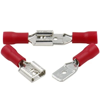Image of Heschen Male/Female Quick Disconnects Vinyl Insulated, FDD+MDD1.25 250, 6.3x0.8mm Cable Terminal, for 0.5 1.5mm² (22 16 AWG), Red, 100Pack