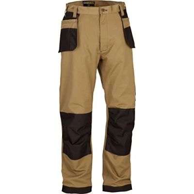 Image of Mens Work Trousers Multi Pocket Trade Extreme Pro Pants Triple Stitched Workwear Adults (40R, Beige/Black)