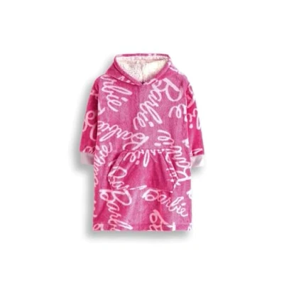 Image of Barbie Women&#039;s Blanket Hoodie Soft Sherpa Fleece Lined, Pink All Over Print Cosy Loungewear One Size