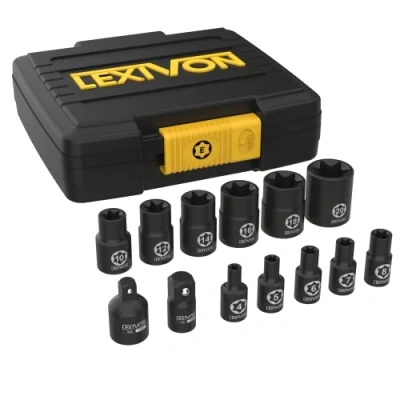 Image of LEXIVON E TORX Socket Set, Chrome Vanadium Alloy Steel 13 Piece Female Star E4 E20 Set Enhanced Storage Case (LX 147)
