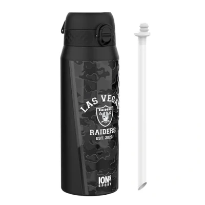 Image of Ion8 NFL Raiders Sports Thermal water Bottle with Removable Straw, 750ml/24oz, Leak proof Vacuum Insulated Drinking Bottle, Easy to Open, Secure Lock, Dishwasher Safe, Flip Cover, Metal