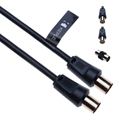 Image of TV Aerial Ariel Cable Coaxial Extension Lead Freesat Recorder Male to Plug with Female Adapter Coupler for DVD VCR SKY Virgin, BT, Box, Satellite Antenna Splitter White 3m