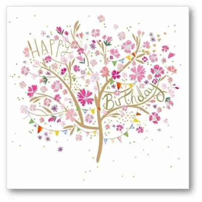 Image of Woodmansterne Female Birthday Card General for Women/Girls Blossom Tree and Bunting with Foil Details Eco Friendly Recyclable