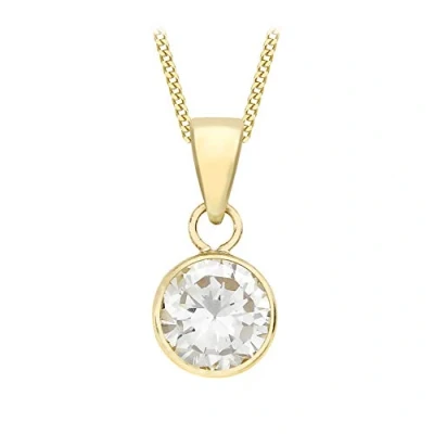 Image of Carissima Gold Women&#039;s 9 ct Yellow 7 mm Round Cubic Zirconia Pendant on 0.7 Diamond Cut Adjustable Curb Chain Necklace of Length 41 cm/16 Inch 46 cm/18