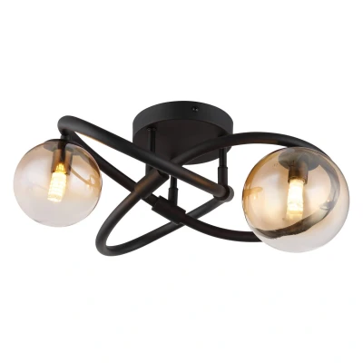 Image of Tuberius Multi Arm Semi Flush Ceiling Lamp Matt Black Amber Glass Shade 2x G9 3000K