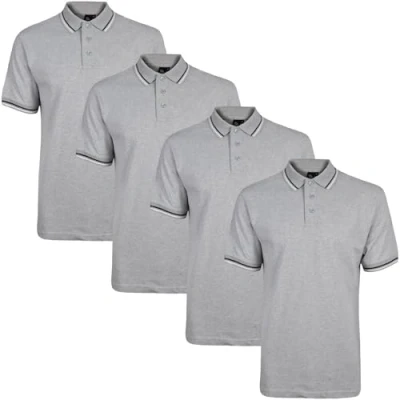 Image of True Face Mens Tshirts Polos Pique Tipping Pocket Collar Buttoned Regular Fit Top Grey Tip 4 Pack XXL