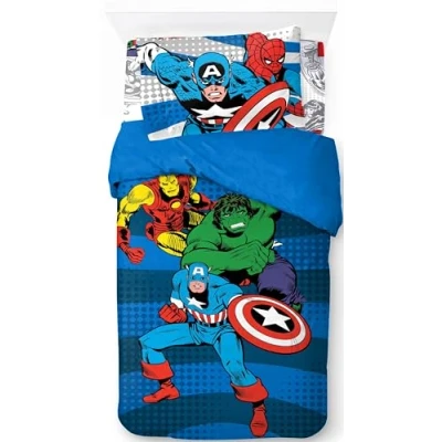 Image of Jay Franco Marvel Comics Avengers 100% Cotton 3 Piece Single Bedding Set Superhero Collection Includes Duvet Cover, Fitted Sheet &amp; Pillowcase