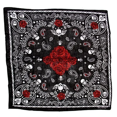 Image of Zac&#039;s Alter Ego Alternative Skull, Roses &amp; Paisley Print Bandana