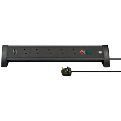 Image of Brennenstuhl Premium Office Line FB, 5 way extension lead for desk with 2 USB charging ports (switch and 3m cable, Safety Fuse Button, Made in Germany) black