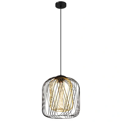 Image of Dichti 35cm Wire Frame Pendant Ceiling Light Matt Black 1x E27