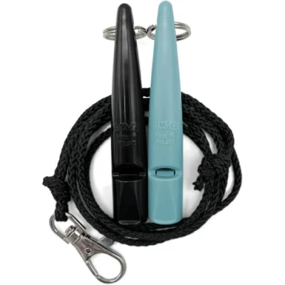 Image of ACME Dog Whistle No. 210.5 with Band Double Pack 2 Whistles Including Bands Ideal for Recall Loud and Far reaching (Black + Baby Blue)