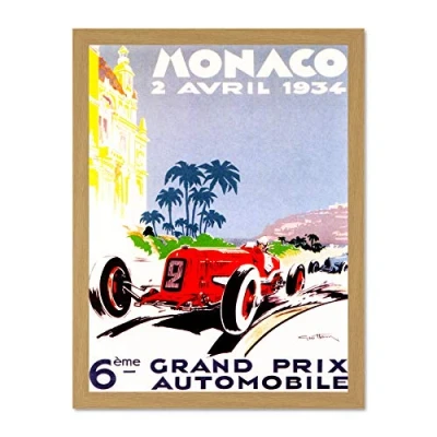 Image of Wee Blue Coo Vintage Advert Transport Grand Prix 1934 Monaco Art Large Framed Print Poster Wall Decor 18x24 inch