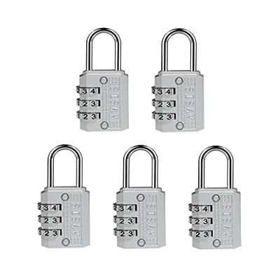 Image of SISAV 3 Digit Combination Lock,Gym Padlock,Outdoor Padlock,Suitable for School Lockers,Tool Boxes,Travel Backpack,Hasp(Silver 5pack)