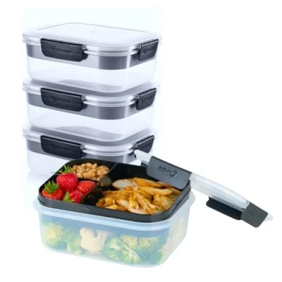 Image of Alpha Designs Meal Prep Containers Reusable Food Lunch Box with Lids &amp; Tray 3 Pack 2100ml