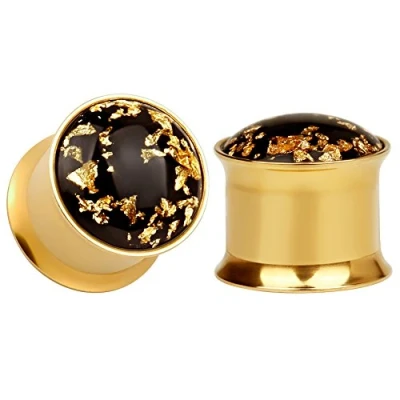 Image of KUBOOZ (1 Pair Gold Ear Plugs Simple Earrings Tunnels Gauges Piercings Stretcher, 316L