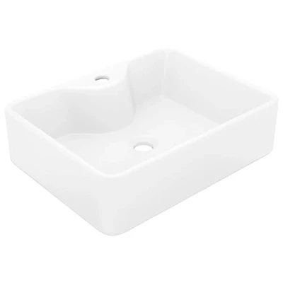Image of vidaXL White Ceramic Bathroom Sink Basin Modern Design Square for Bathroom, Washroom, Powder Room with Included Faucet Hole, Easy Clean Surface