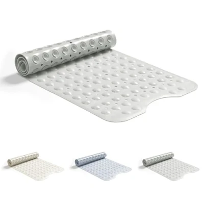 Image of Good Nite Non Slip Bath Mat 101x40cm Bathtub Shower Machine Washable Tub with Suction Cups Drain Holes Rubber Mats Anti Mould Extra Long Gray