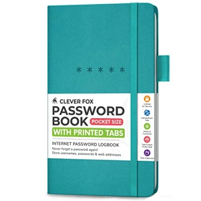 Image of Clever Fox Password Book Pocket Small Internet Address &amp; Journal Organizer Computer Website Log In Keeper Notebook (Turquoise)
