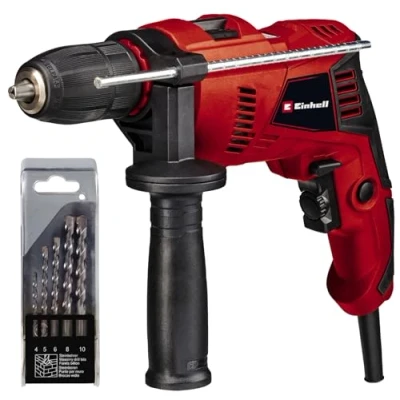 Image of Einhell TE ID 500 E Impact Drill Hammer Drill, Auxiliary Handle, Soft Grip, Speed Control 550W Electric 3 in 1: Drilling, Percussion Screwing Includes Storage Case