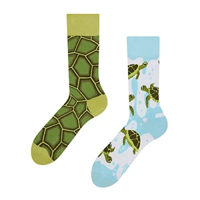 Image of Dedoles Unisex Socks for Women, Men &amp; Kids Cotton Funny Designs Football Bicycle Horses Plants Firefighter Gift Mismatched, Design: Ocean Turtles, Colour: Green, Size: 5 7.5 W / 6 8 M UK