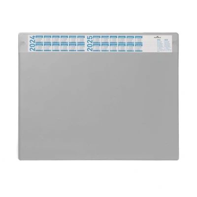 Image of Durable Desk Mat with Annual Calendar Grey 65 x 52 cm Pack of 1 Anti Glare Transparent Overlay Included and Can be Removed
