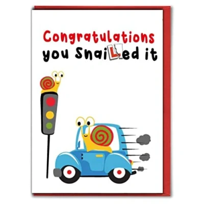 Image of Driving test card, congratulations on passing your card (Snailed it)