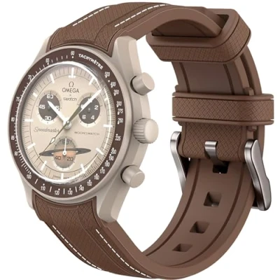 Image of REBANDACE strap for Omega X Swatch Moonswatch Watch 20mm,No Gap Soft Silicone Speedmaster Replacement Strap,Curved Men Women (White black line)