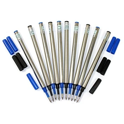 Image of Abcsea 10PCS Baoer Ball Point Pen Refills with Cover, Roller refills, 5PCS Black Ink, Blue Medium (Black &amp; Blue)
