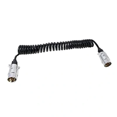Image of TAEUYYM 3.9m 7 Pin Trailer Plug Extension Cable, 12V Spiral Lead With Metal Connector, European Caravan RV Truck Electrical Wiring Cable Connector