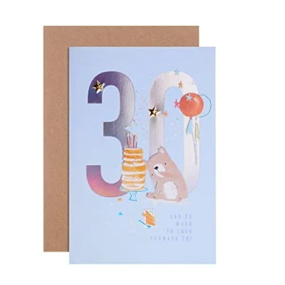 Image of Hallmark 30th Birthday Card Contemporary Embossed Illustrated Bear Design