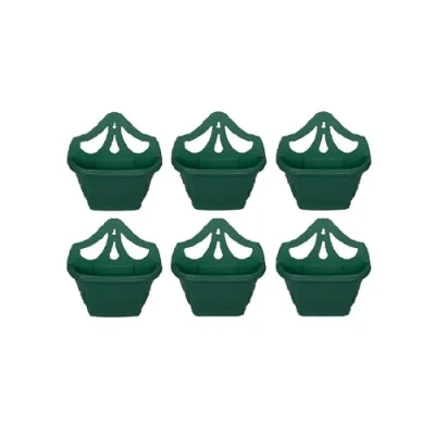 Image of Shop4allsorts Set Of 6 Small 31cm Venetian Wall Planter Basket Garden Pot Plastic Green Colour