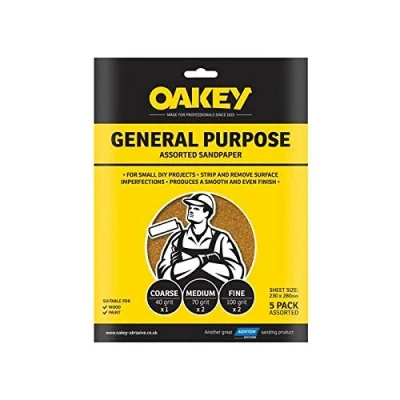 Image of Oakey Glasspaper Sanding Sheets Coarse Pack of 5
