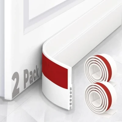 Image of Draught Excluder Door,Door Stopper Rubber Bottom Seal Strip Self Adhesive Weather Stripping Soundproof Under Door Draft Blocker，White 2 Pack