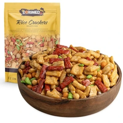 Image of Rice Crackers Rigato Mix 2.2 Lbs Savory Fried Sticks Appetizer 1kg Assorted Assortment of Flour,Tapioca and Paprika Asian Flavor with a Touch Salt, Soy Bittersweet Dorimed