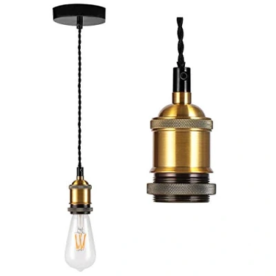 Image of Black Pendant Light fitting,Pendant Ceiling Rose,E27 fitting,Ceiling Rose, Twisted Braided Flex,E27 Lamp Holder Suspended Fitting Kit Bronze Gold.